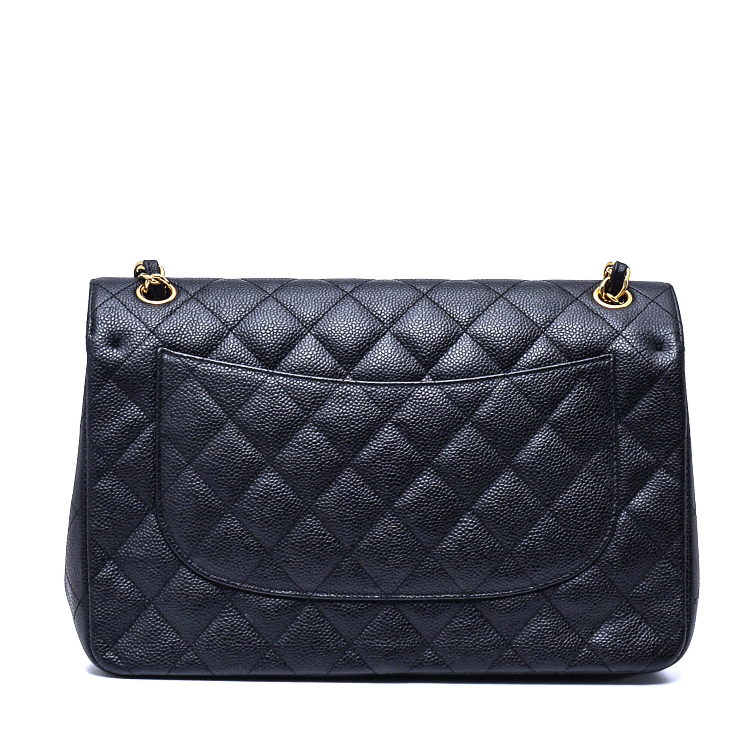 Chanel - Black Quilted Caviar Leather Jumbo Double Flap Bag